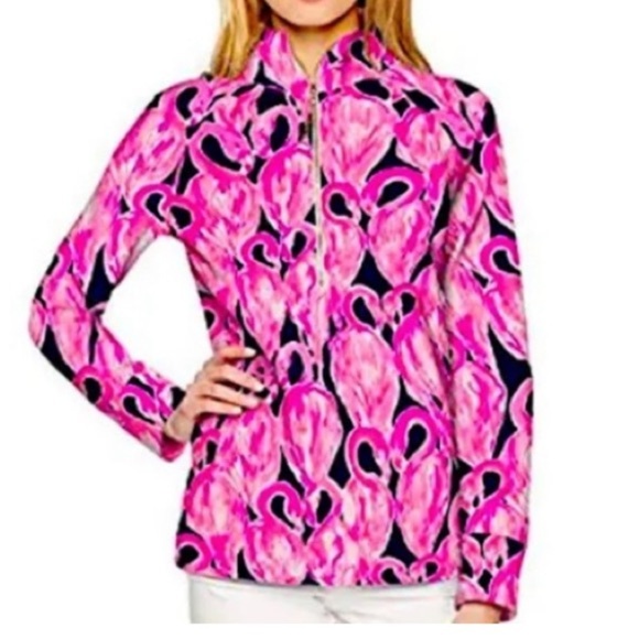 Lilly Pulitzer UPF 50+ Skipper PopOver Sweater Flamingos‎ XS Preppy Resortwear - Picture 1 of 15